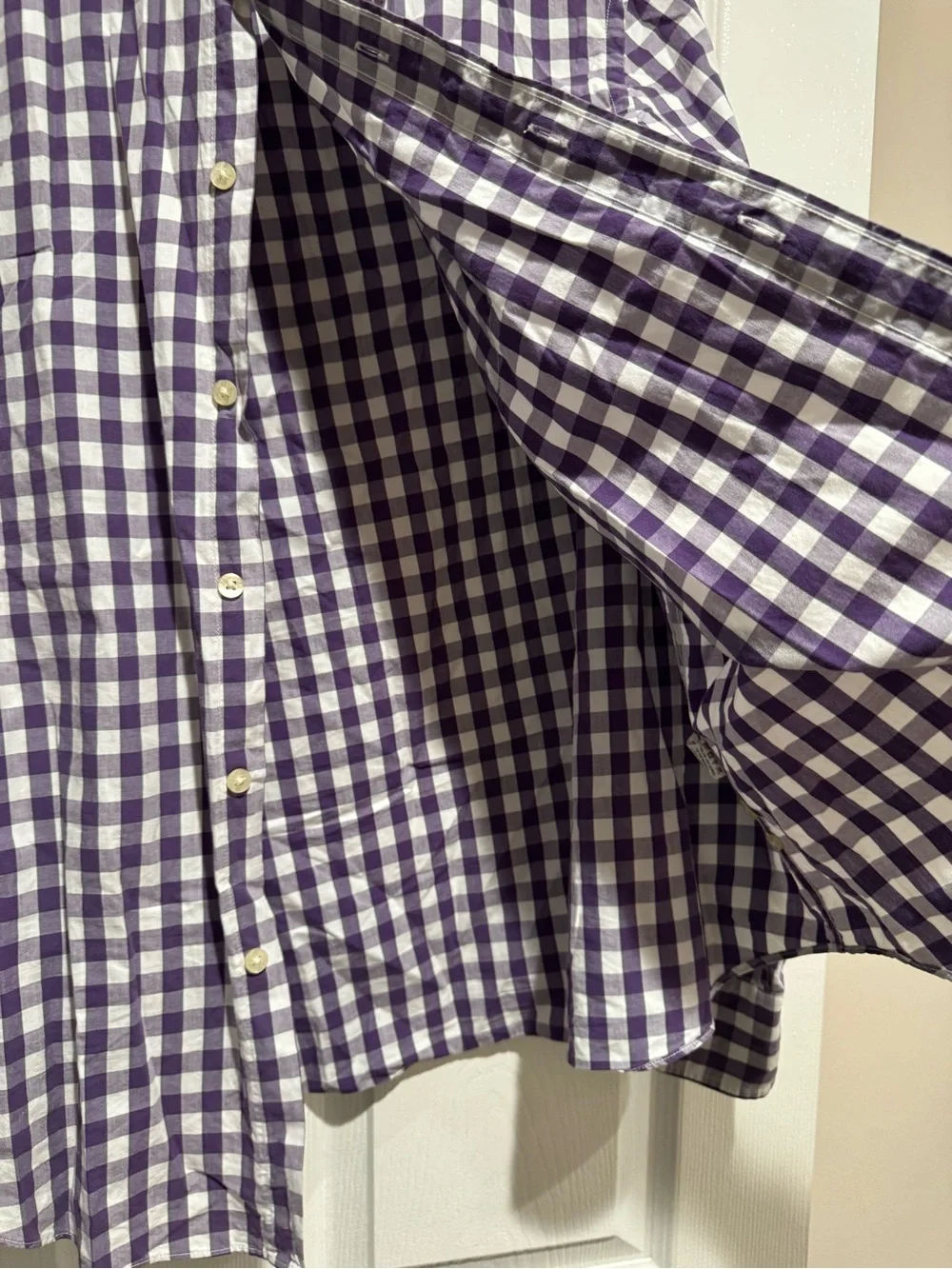 J. Crew Men Purple and White Gingham Button-Down Shirt Size Large